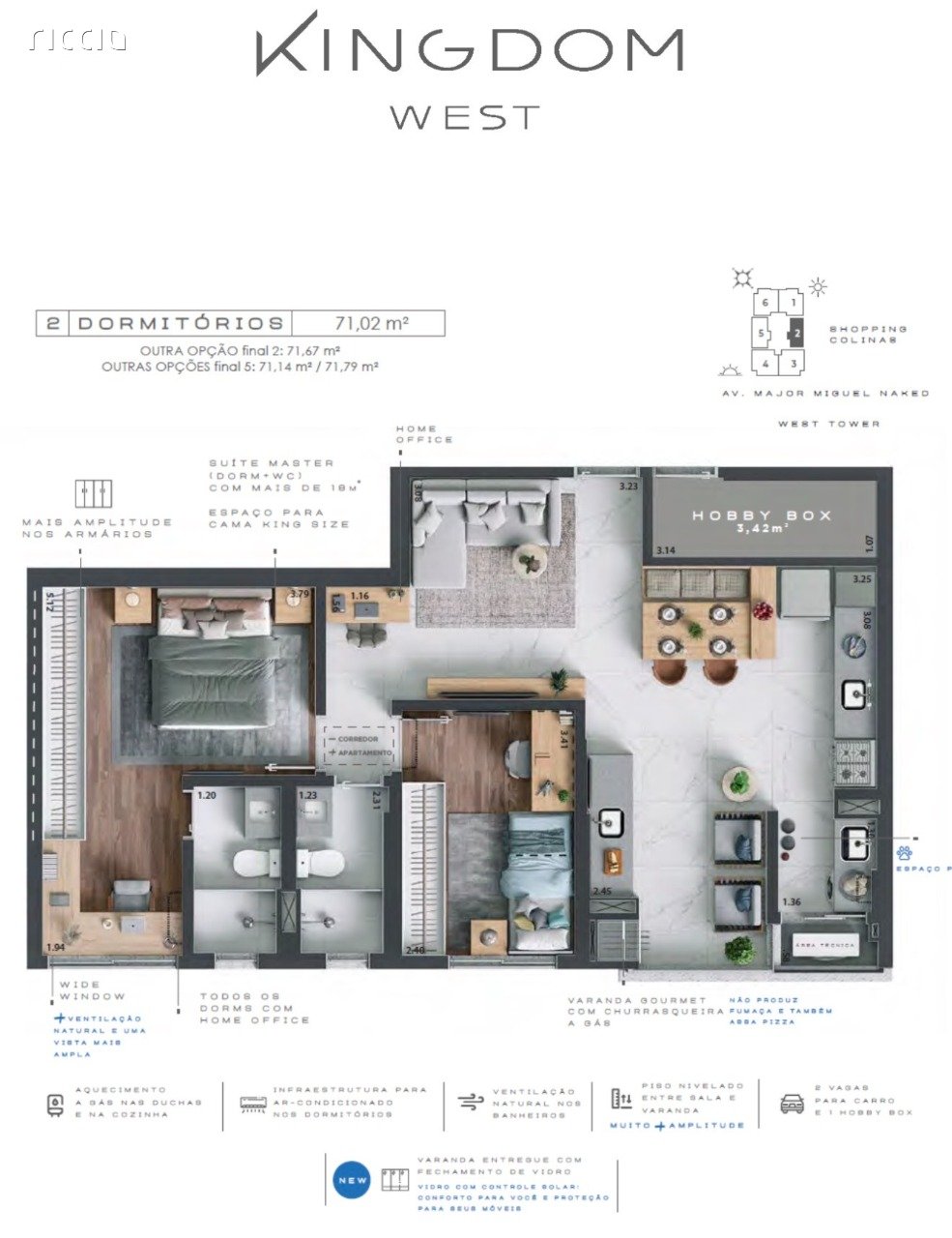 Apartamento à venda no Jardim das Colinas - Ed. Kingdom Towers West - 71 m² 2 Dorms 1 Suíte 2 Vagas + Hobby Box. Ao lado Shopping Colinas