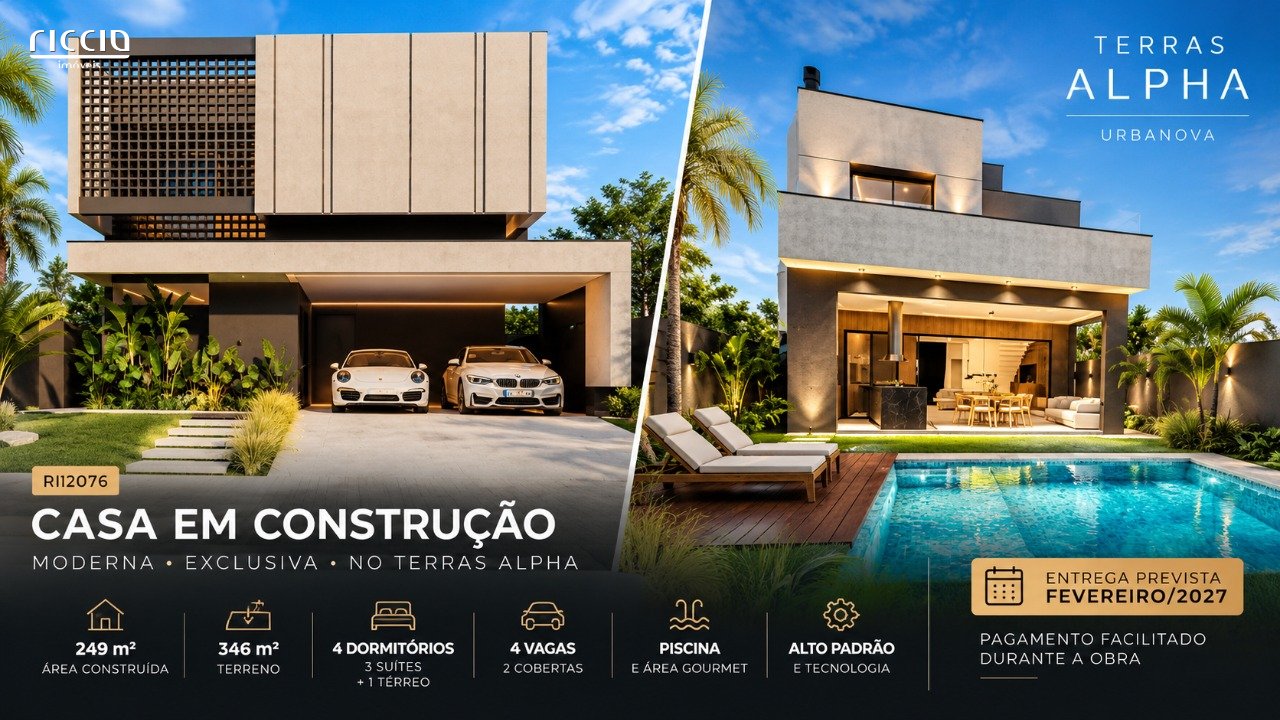 Sobrado à venda no Cond. Terras Alpha Urbanova - 4 SUÍTES - 249 m2 de Construção - Avalia Permuta