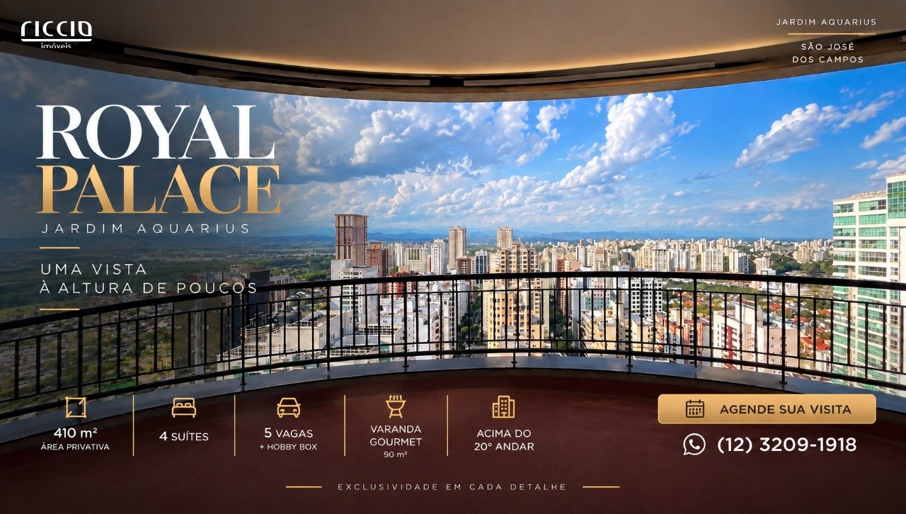 Apartamento Royal Palace | Jardim Aquarius | 410 m² | Acima do 20º Andar | Vista Panorâmica | 4 Suítes | 5 Vagas